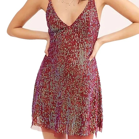 Free People Dresses & Skirts - Free People Gold Rush Sequin Mini Dress - Wine Red, Size Medium